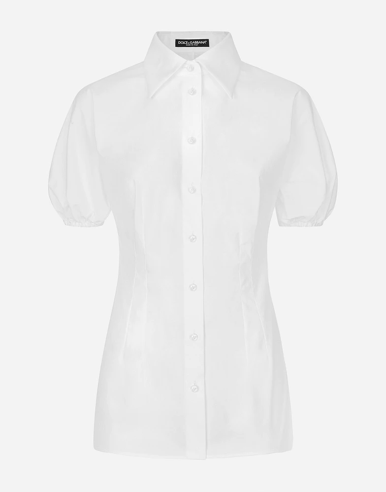 Cotton poplin shirt with puff sleeves