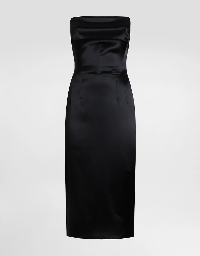 Satin calf-length corset sheath dress
