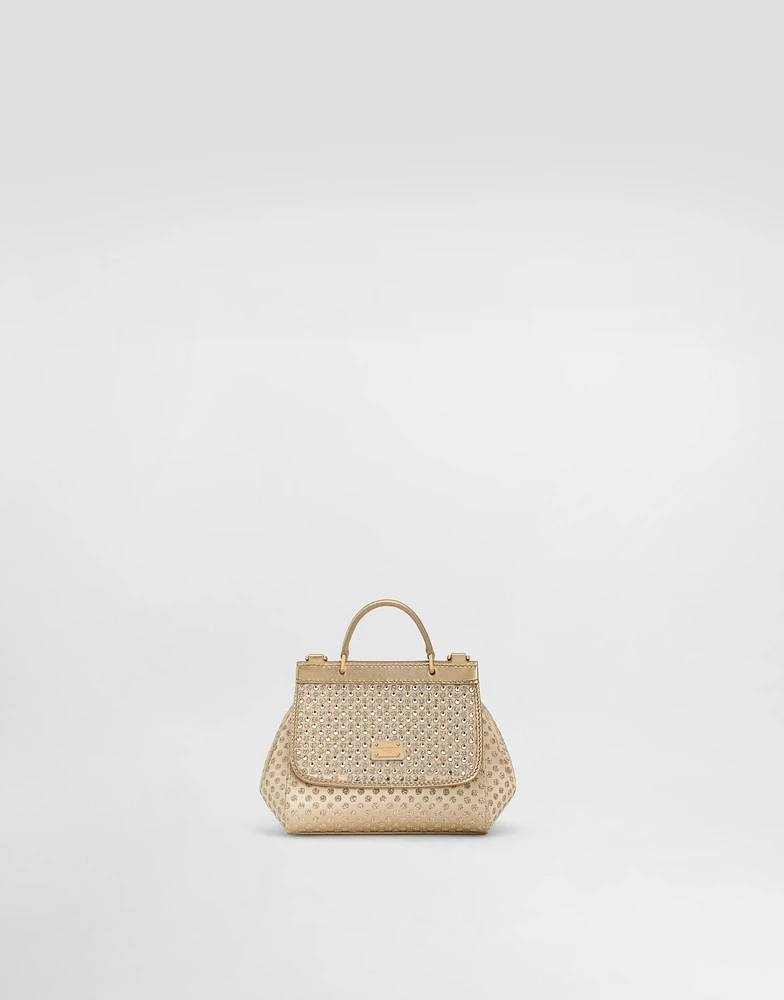 Satin Sicily crossbody bag with glittery polka-dots and rhinestones