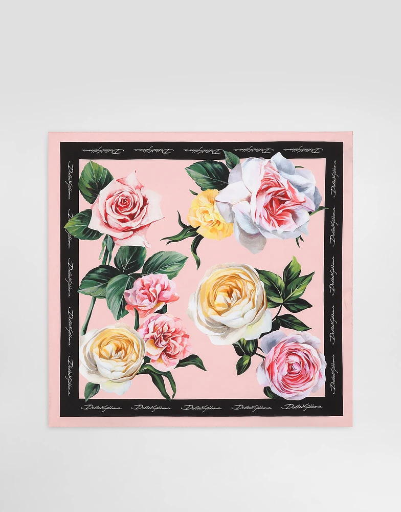 Rose and peony-print silk twill foulard (70x70)