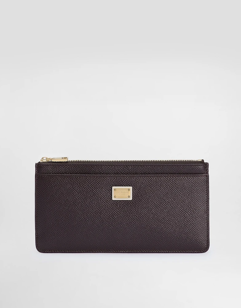 Large calfskin card holder with branded plate
