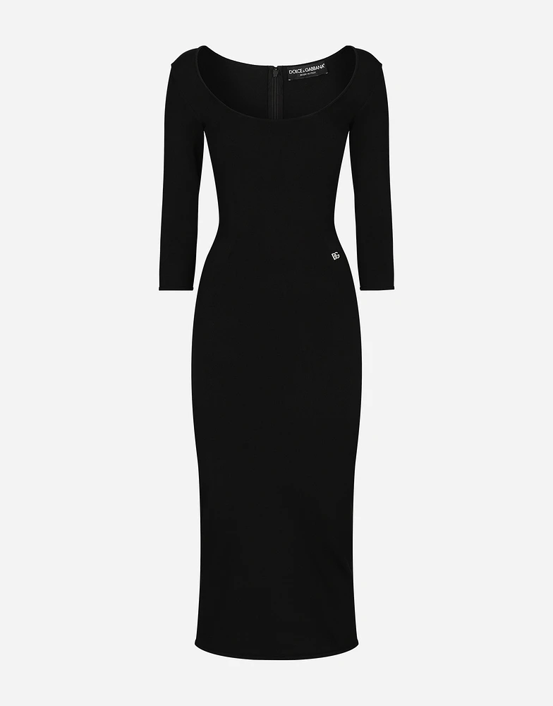 Calf-length viscose knit dress