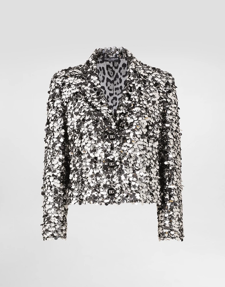 Short single-breasted jacket with sequin embellishment