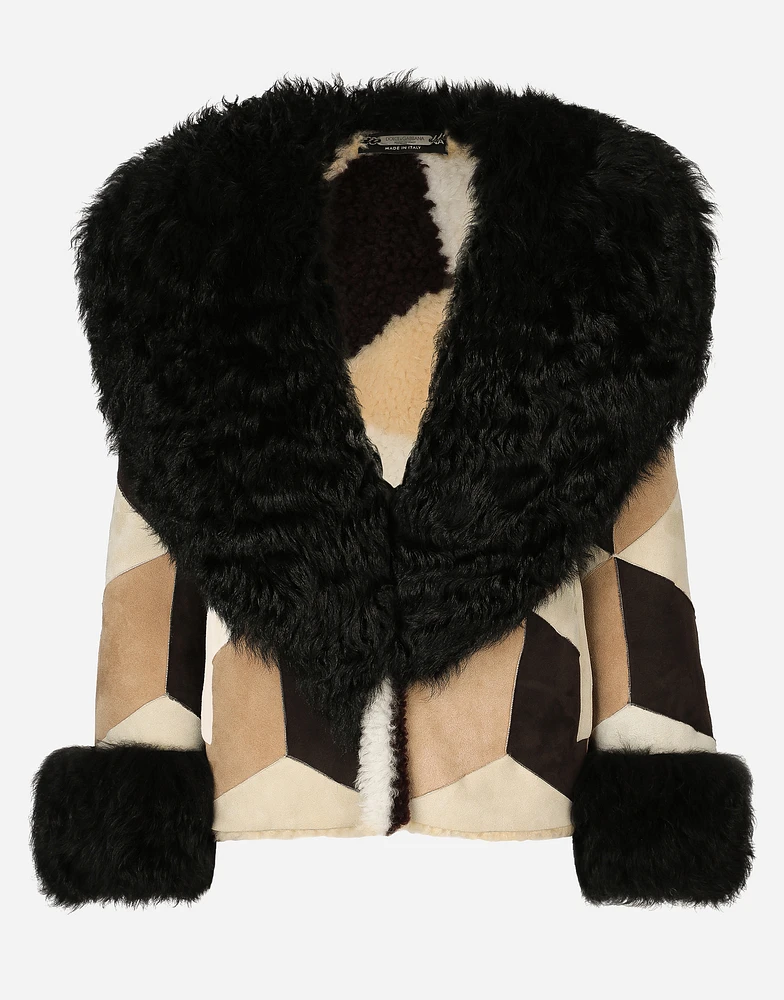 Short heavy jacket sheepskin patchwork
