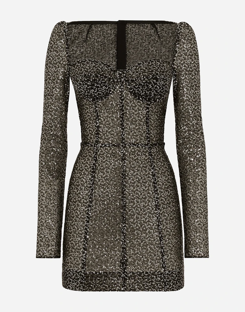 Short long-sleeved sequined corset dress