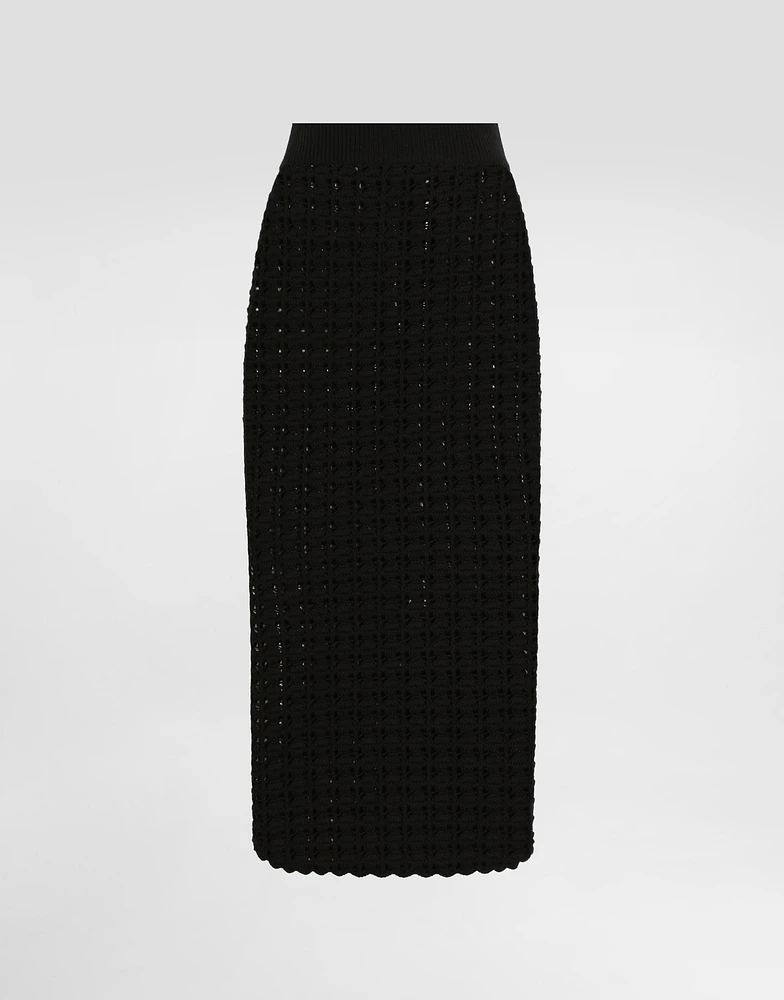 Cotton jacquard palazzo pants with floral print
