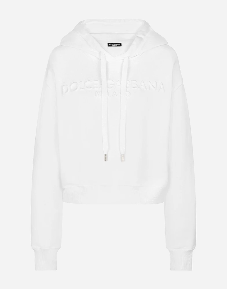 Jersey hoodie with embossed logo