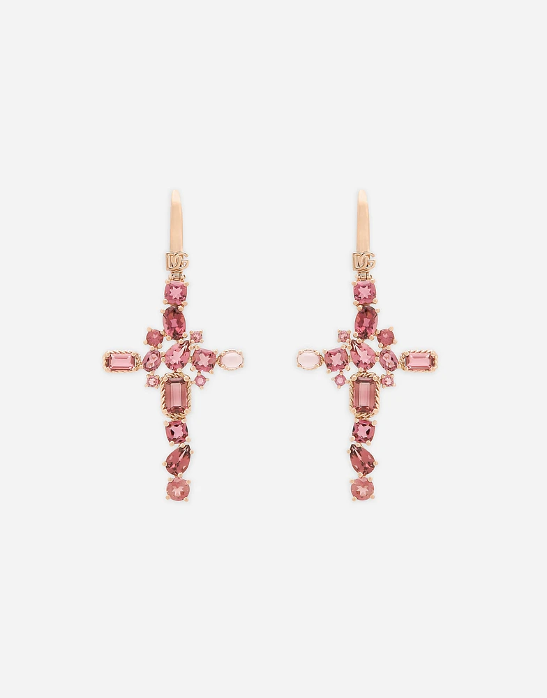 Rainbow Monochrome Earrings 18 carat red gold and pink tourmalines