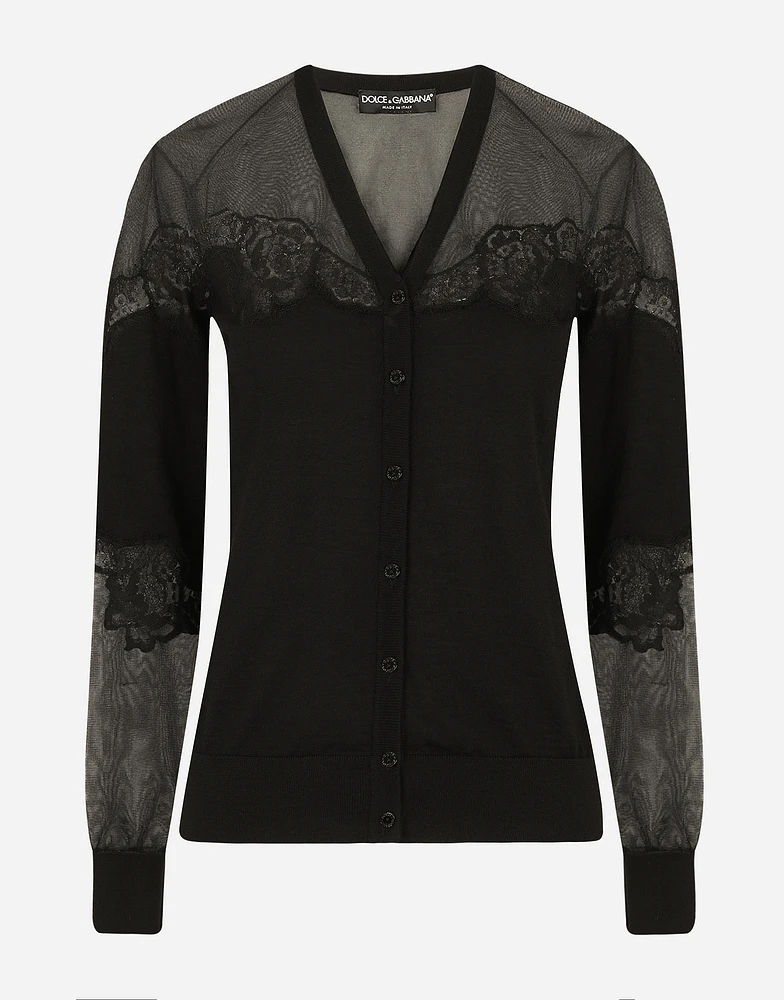 Cashmere, tulle and silk cardigan with lace