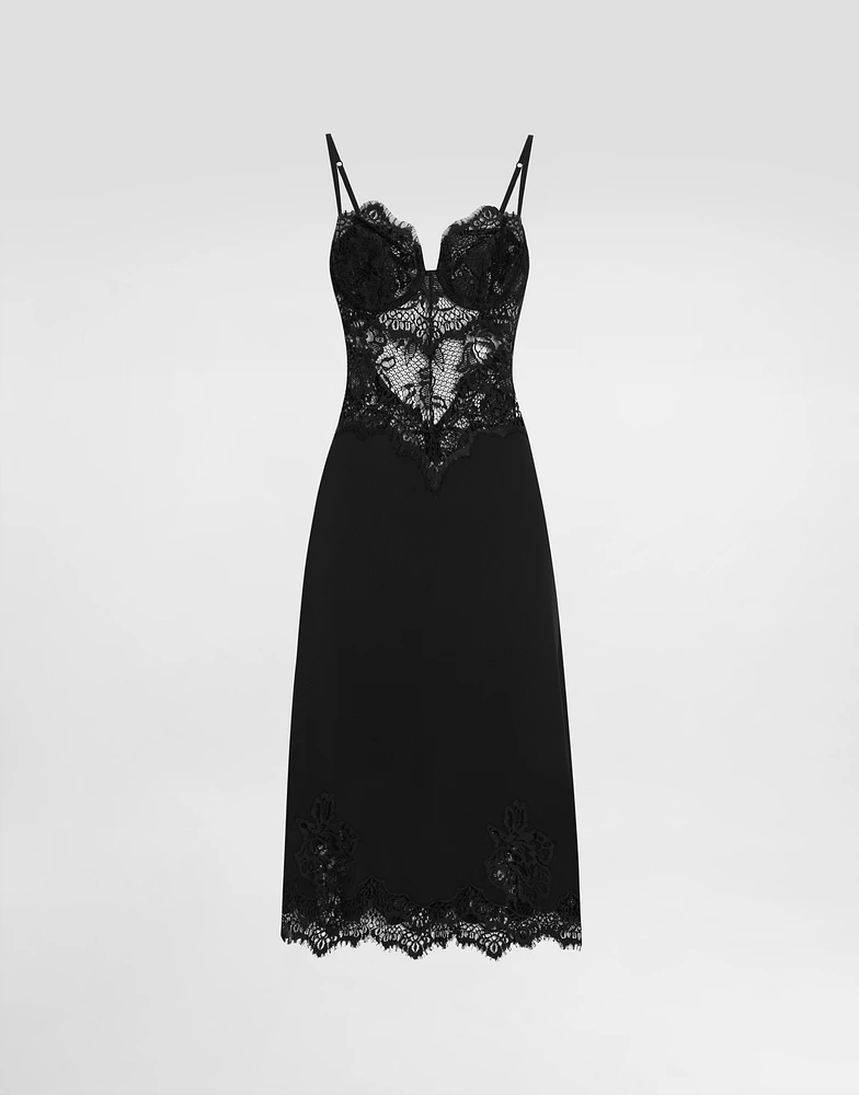 Lace and charmeuse calf-length slip dress