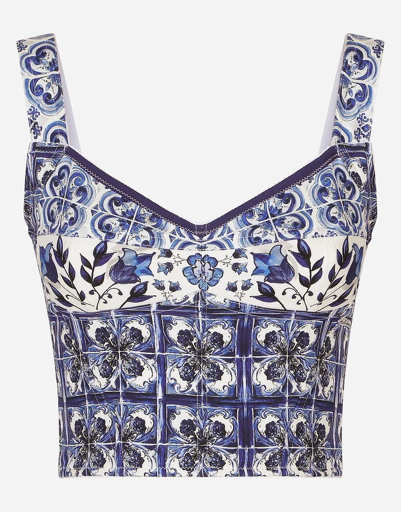 Majolica-print charmeuse corset