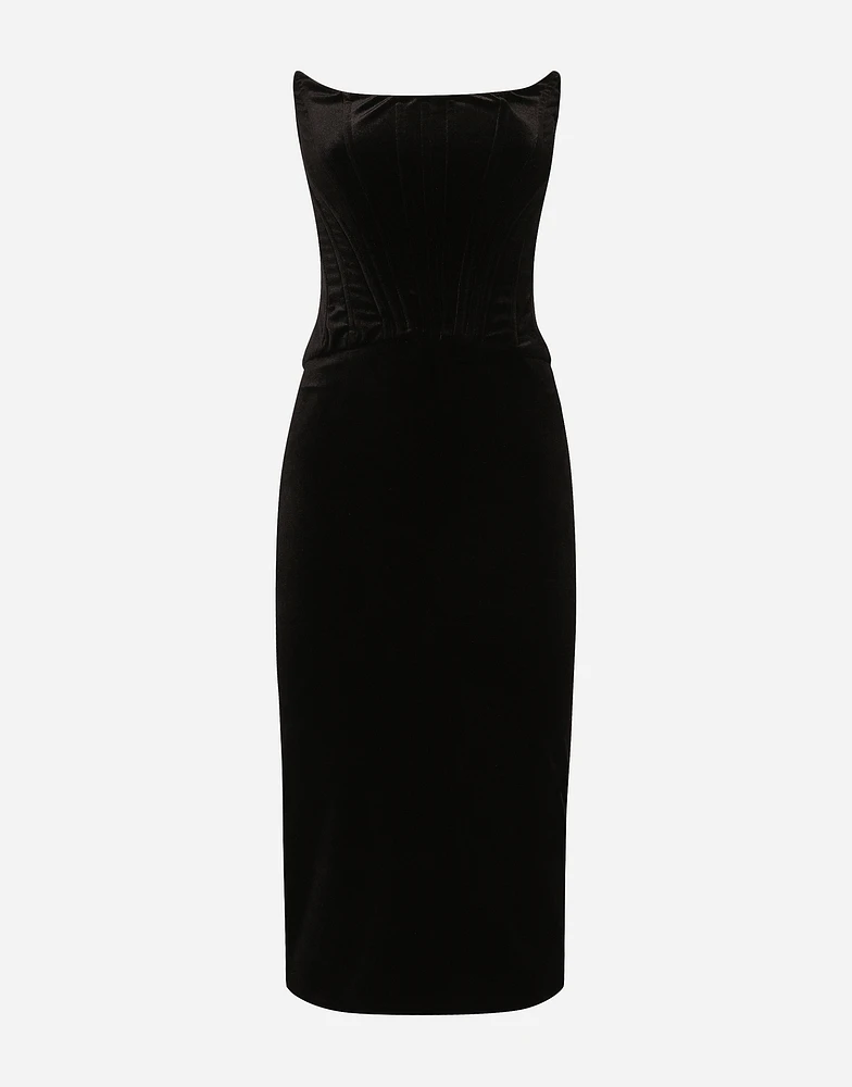 Velvet calf-length corset dress