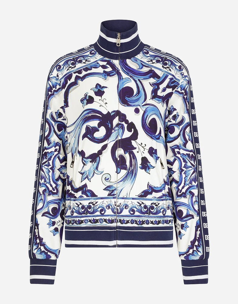 Majolica-print cady sweatshirt with zipper