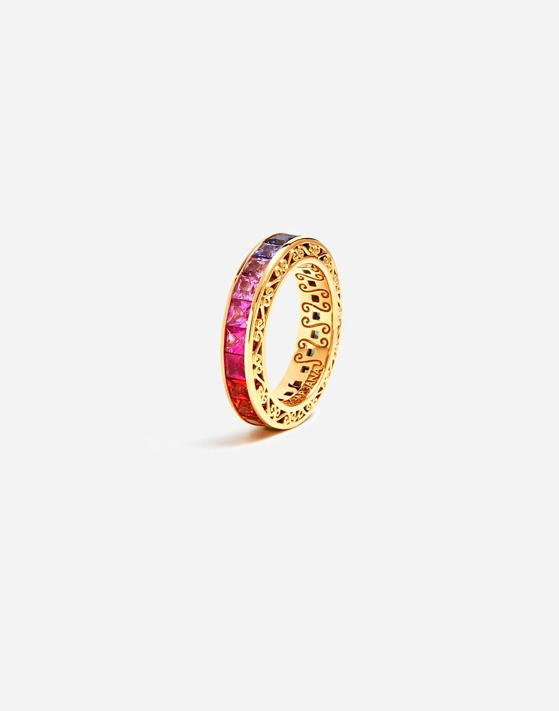 Rainbow Ring 18 carat yellow gold and multicolored sapphires