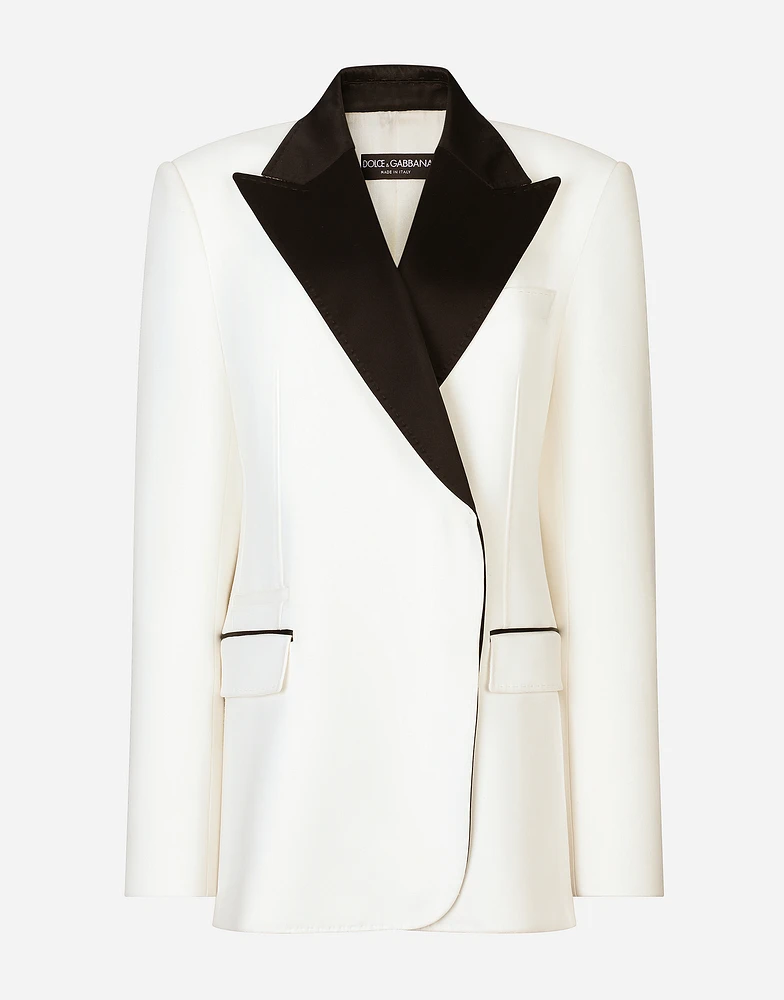 Double-breasted wool crepe jacket with tuxedo lapels