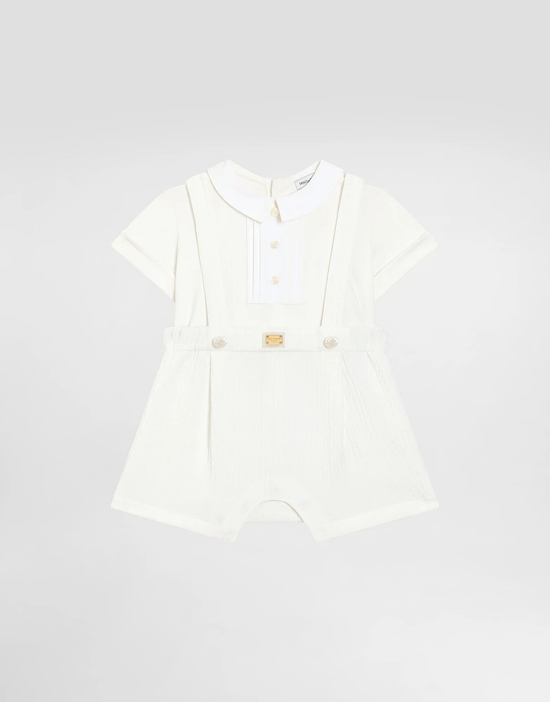 Interlock and piqué romper suit with diamond stitch detailing