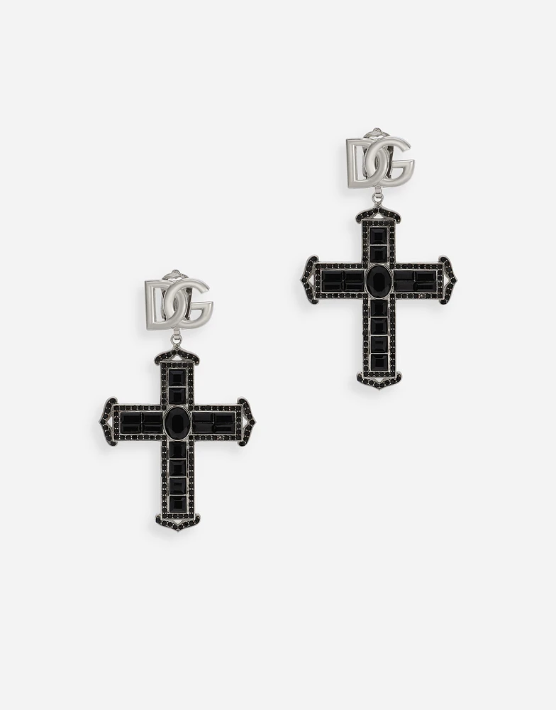 KIM DOLCE&GABBANA Cross earrings with rhinestone accents