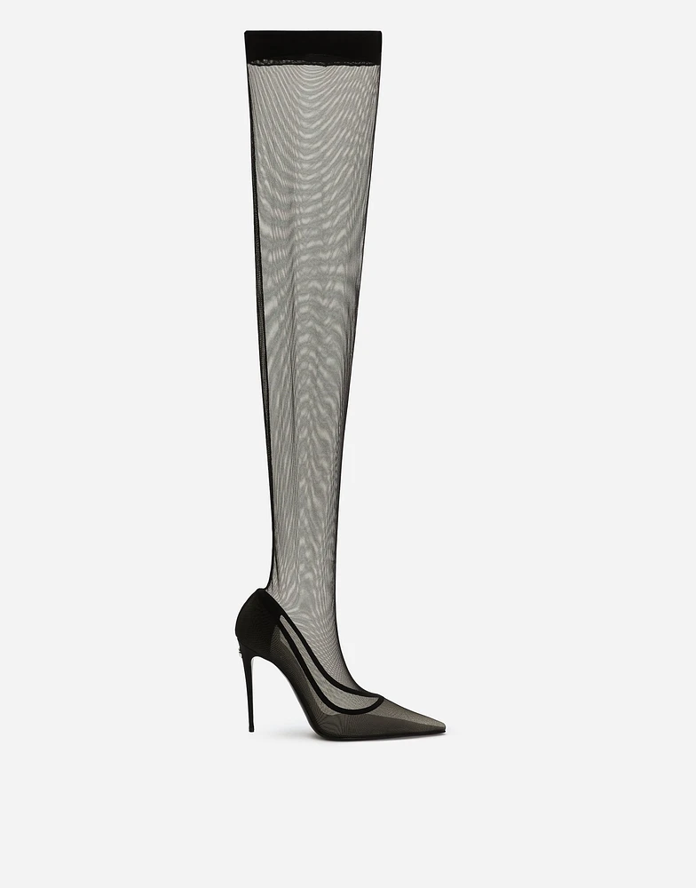 KIM DOLCE&GABBANA Stretch tulle thigh-high boots