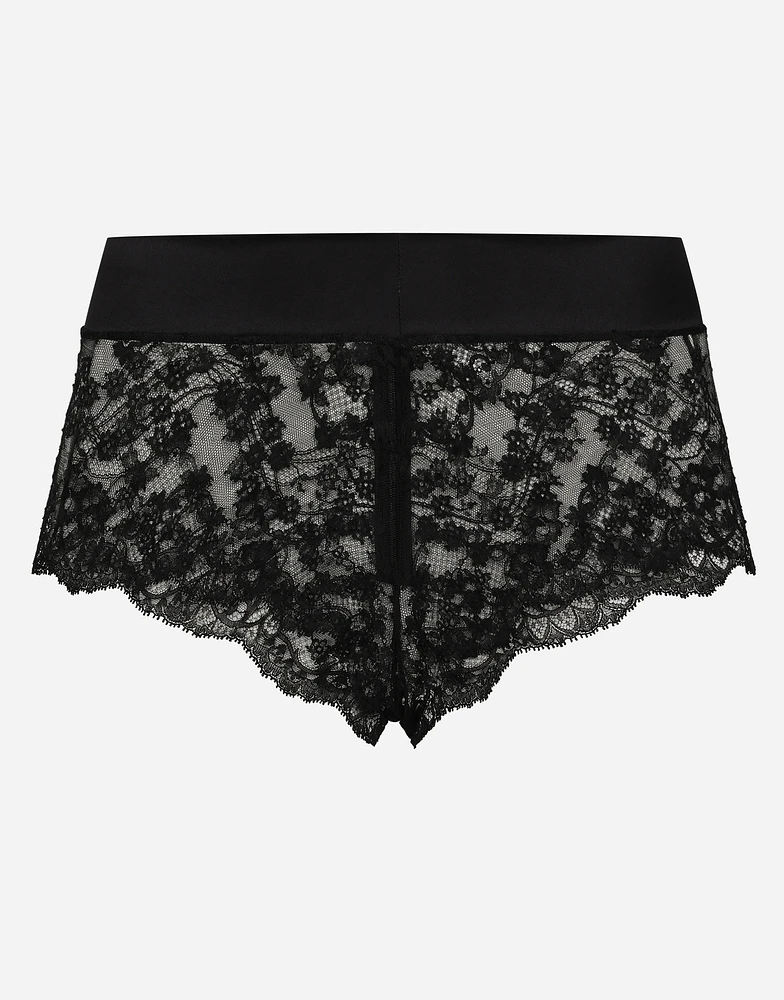Lace high-waisted panties with satin waistband