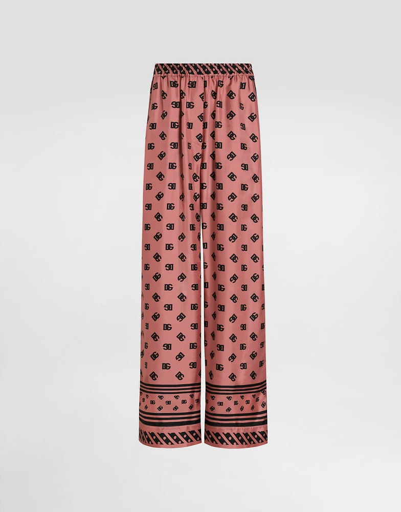Silk satin jacquard pajama pants with all-over DG logo
