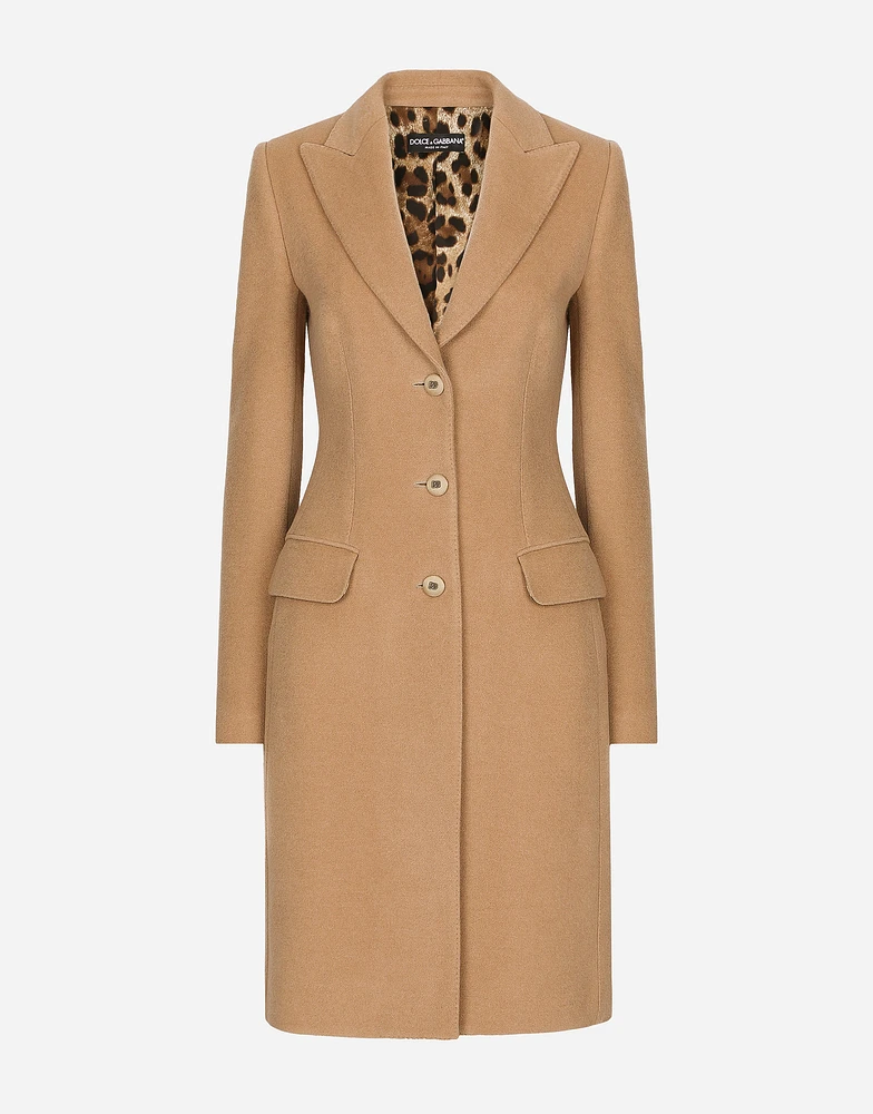 Single-breasted camel wool coat