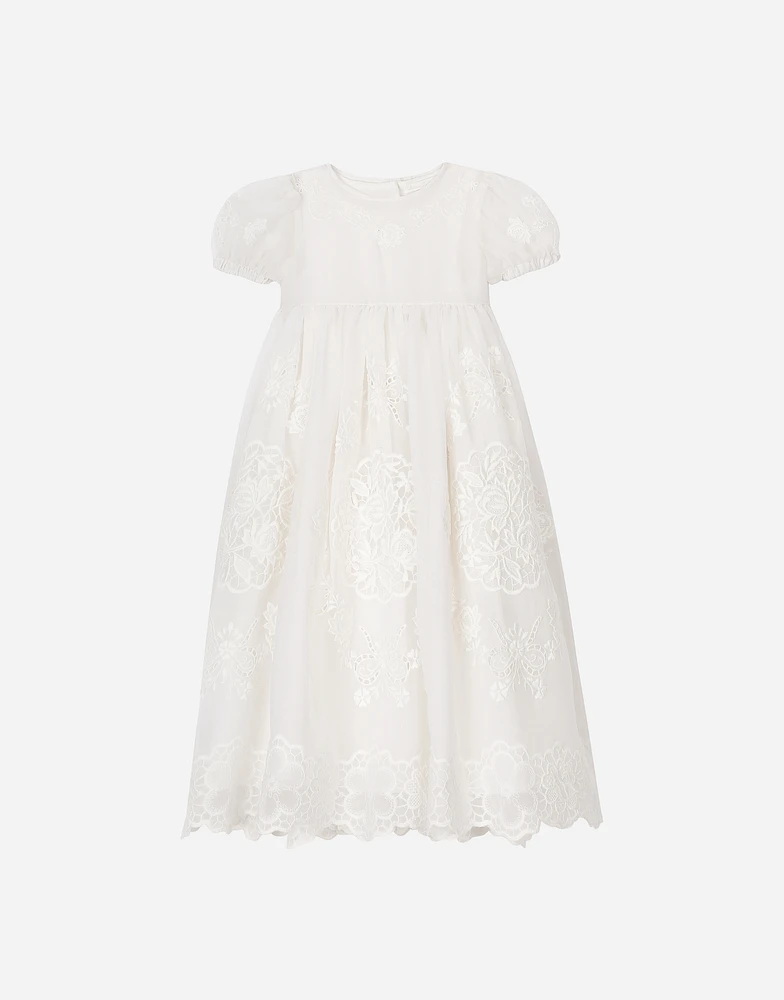 Empire-line embroidered chiffon christening dress with short sleeves
