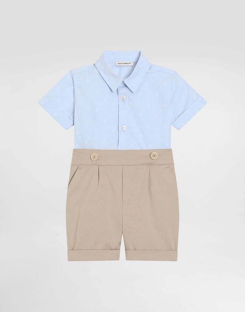Gabardine and jacquard romper suit with polka-dots DG logo patch