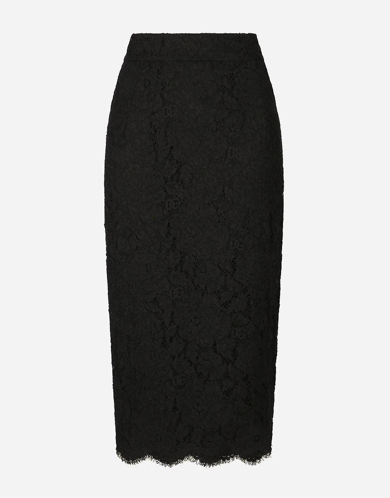 Branded stretch lace midi skirt