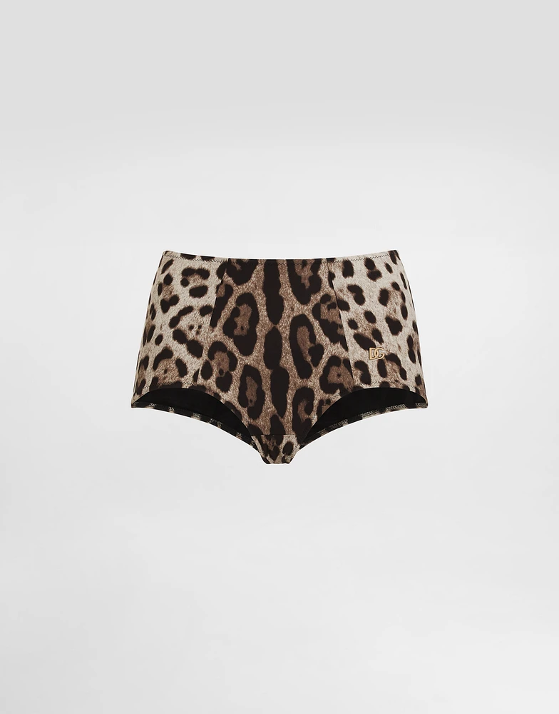 Leopard-print high-waisted bikini bottoms