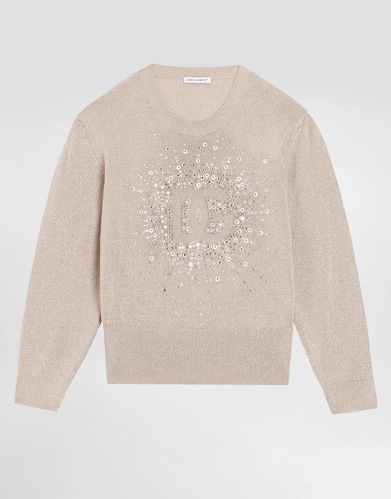 Lurex knit pullover with rhinestone detailing