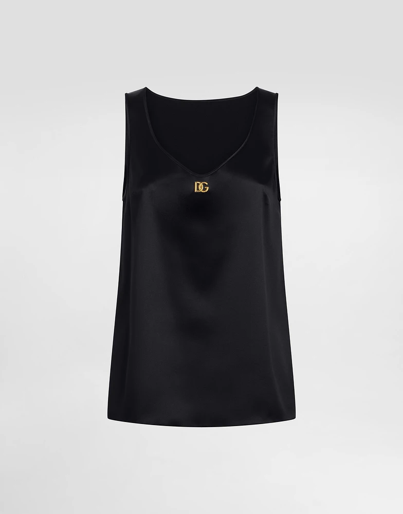 Satin tank top with DG logo pin
