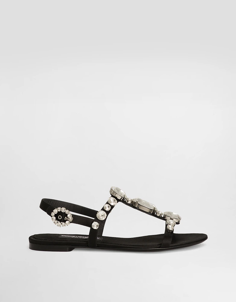 Satin sandals with gemstone embellishment