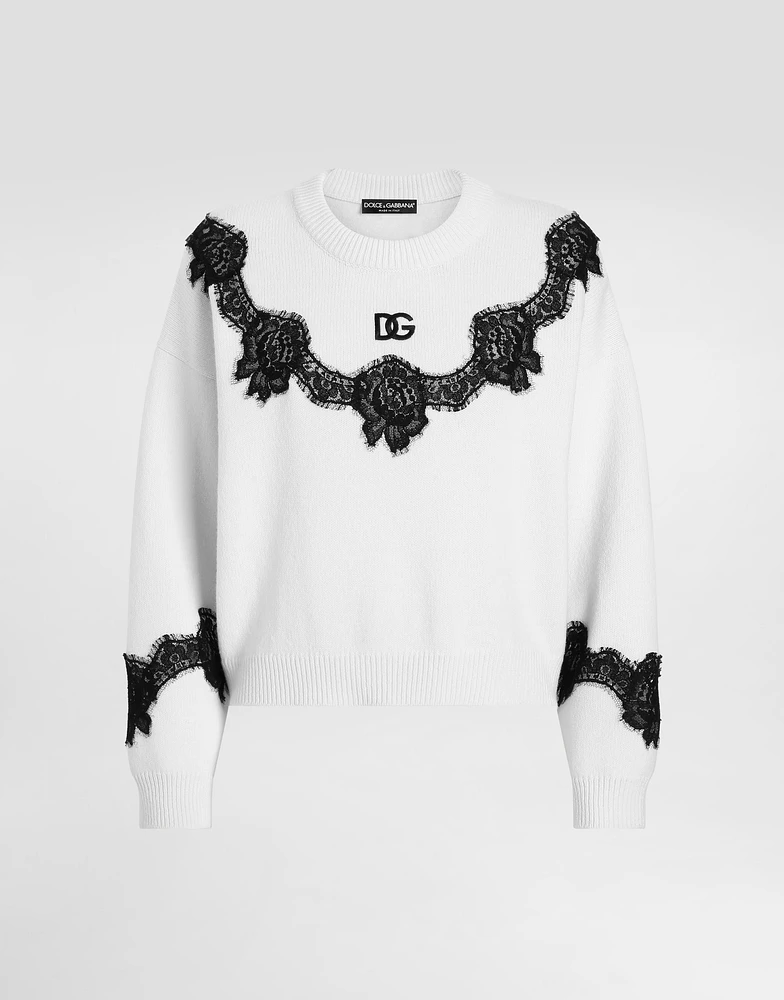 Wool sweater with DG logo and lace inserts