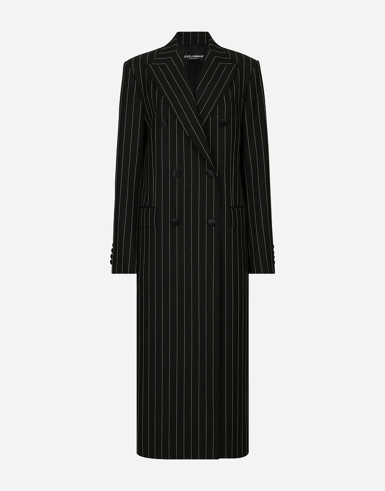 Pinstripe double-breasted coat woolen fabric