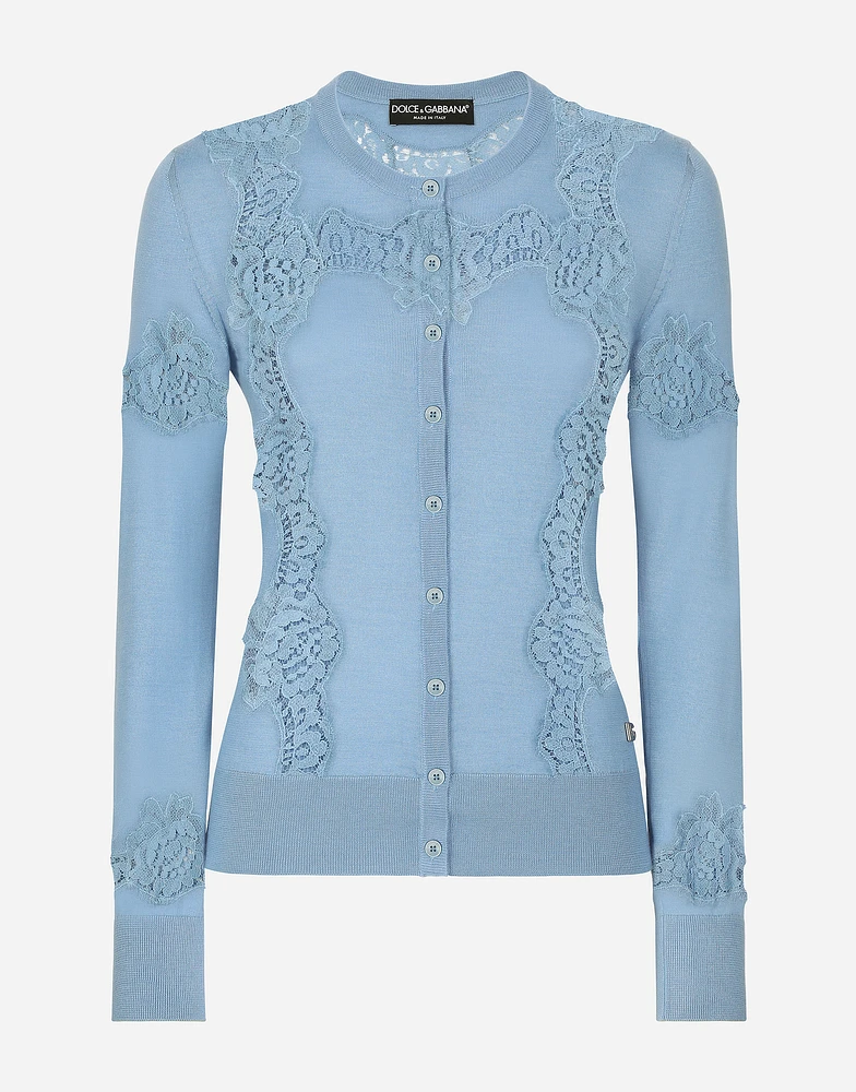 Cashmere and silk cardigan with lace inlay
