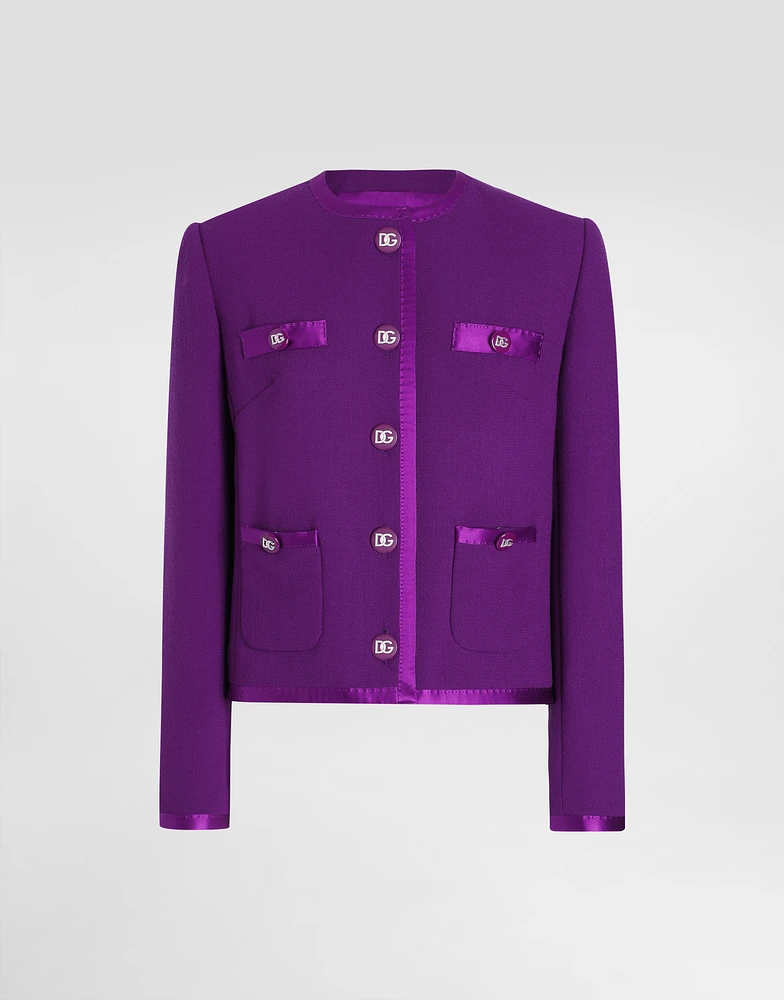 Short single-breasted wool crepe jacket