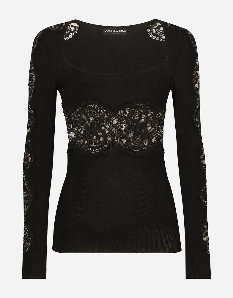 Viscose sweater with lace inserts