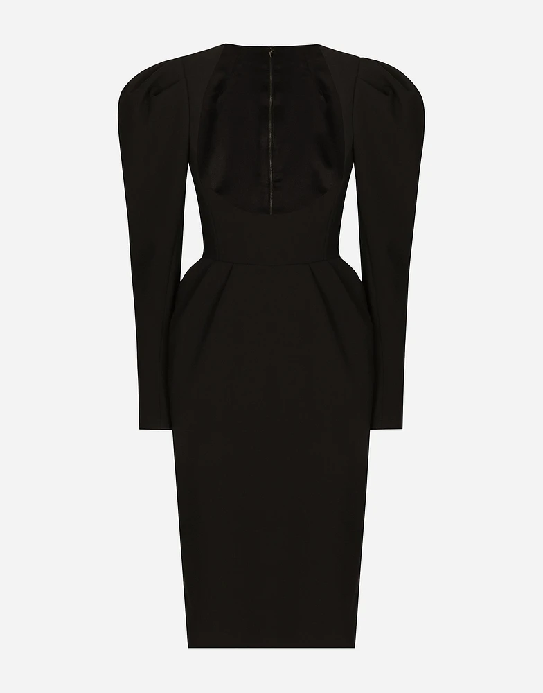 Calf-length wool dress with open neckline