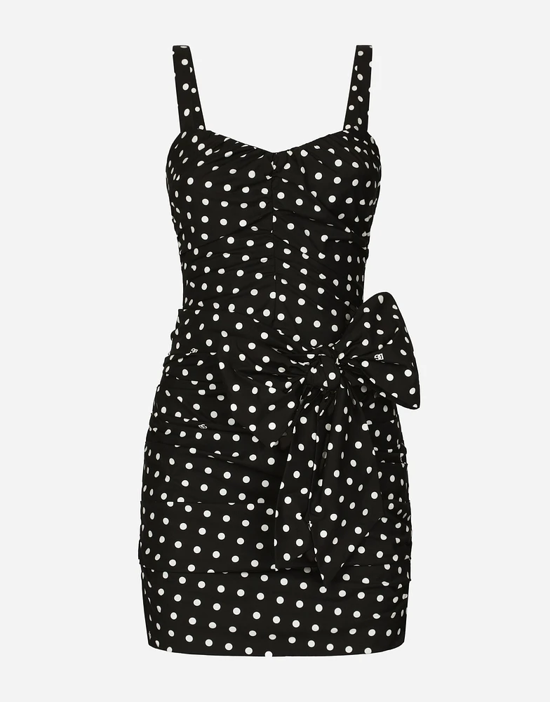 Cotton minidress with polka-dot print and bow detail