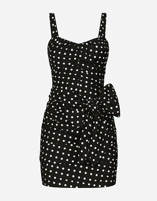 Cotton minidress with polka-dot print and bow detail