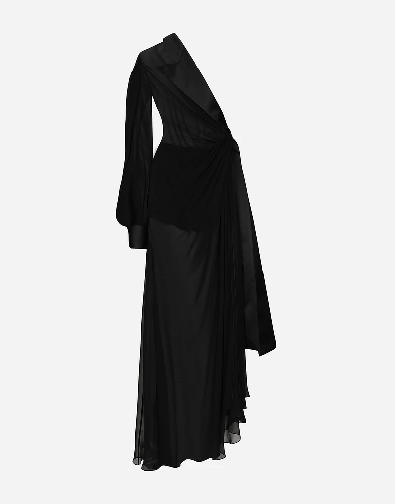 Long chiffon one-shoulder dress