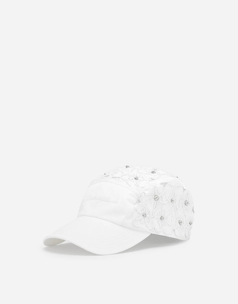Drill baseball cap with rhinestone embellishment