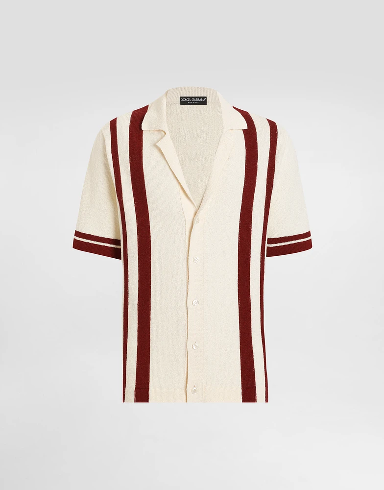 Cotton knit polo-shirt with inlaid stripe