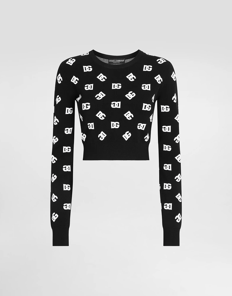 Cropped viscose jacquard sweater with DG logo