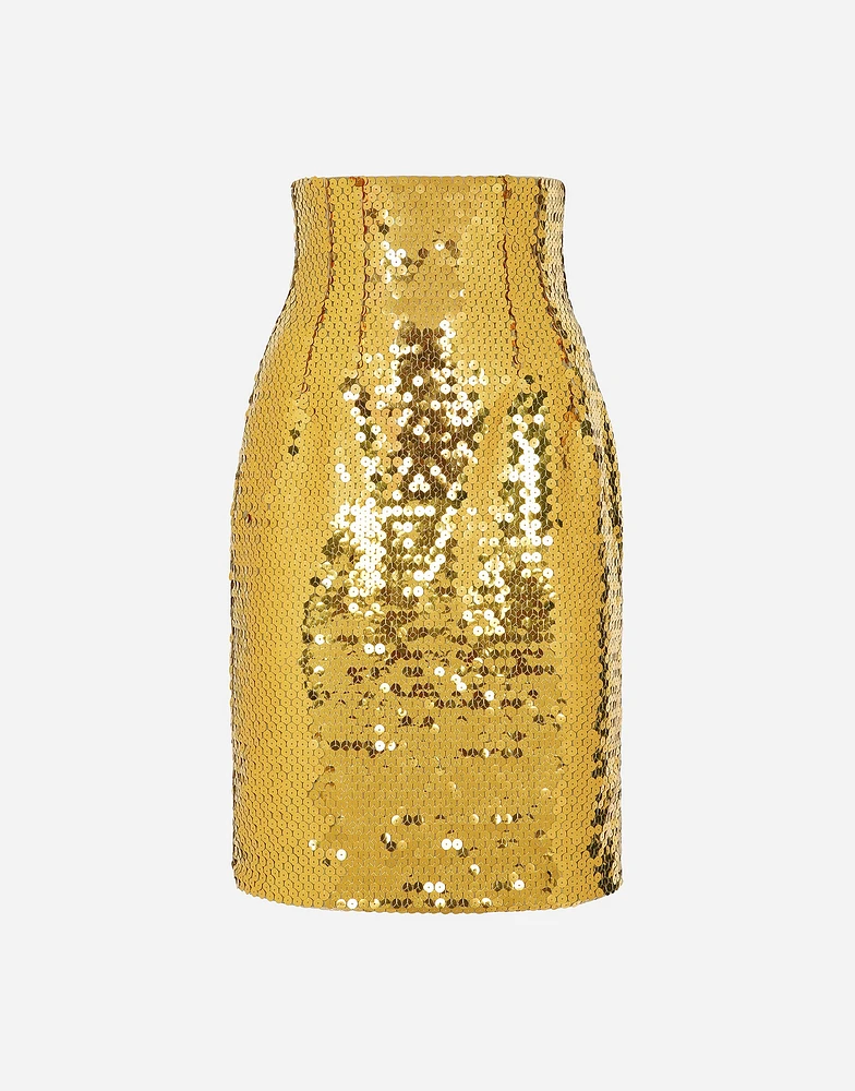 High-waisted sequined midi skirt