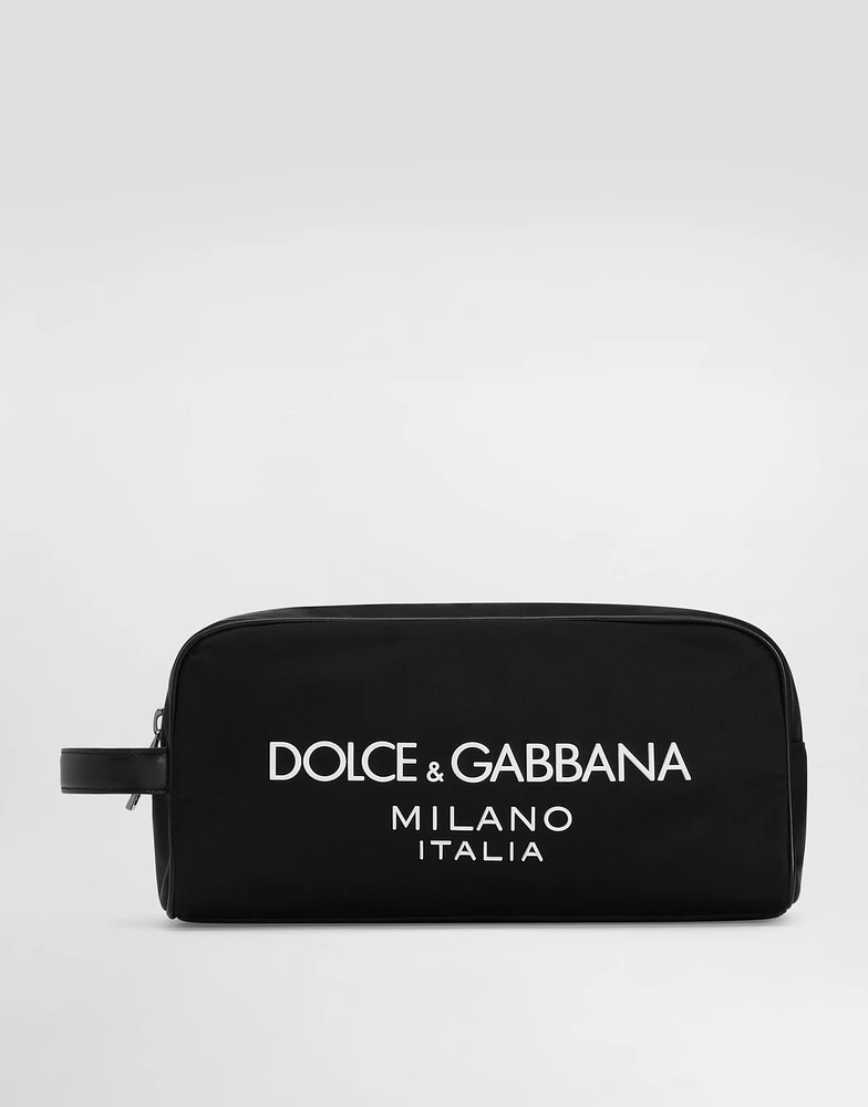 Nylon toiletry bag with rubberized logo
