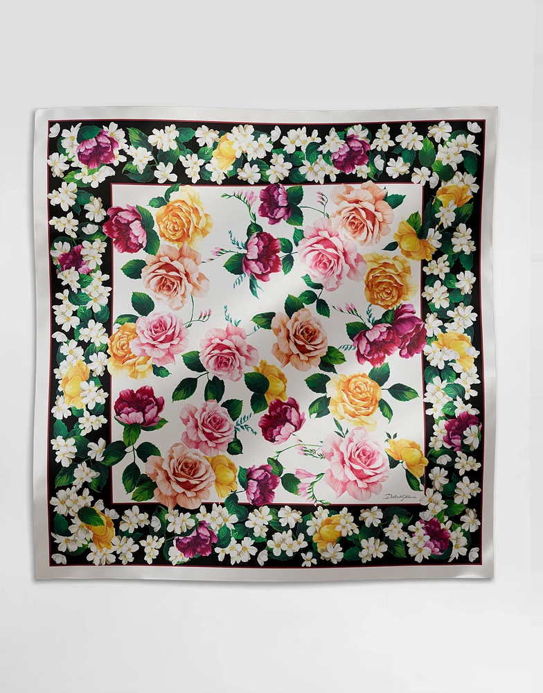 Floral-print silk twill foulard (90x90)