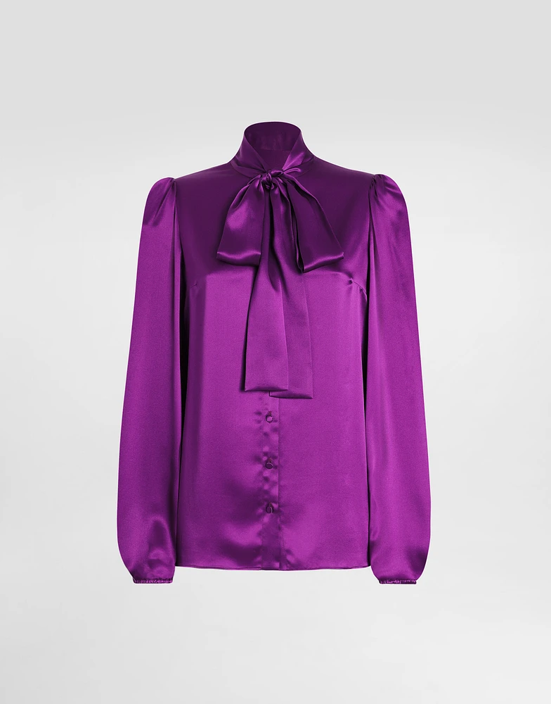 Silk satin shirt with pussy-bow