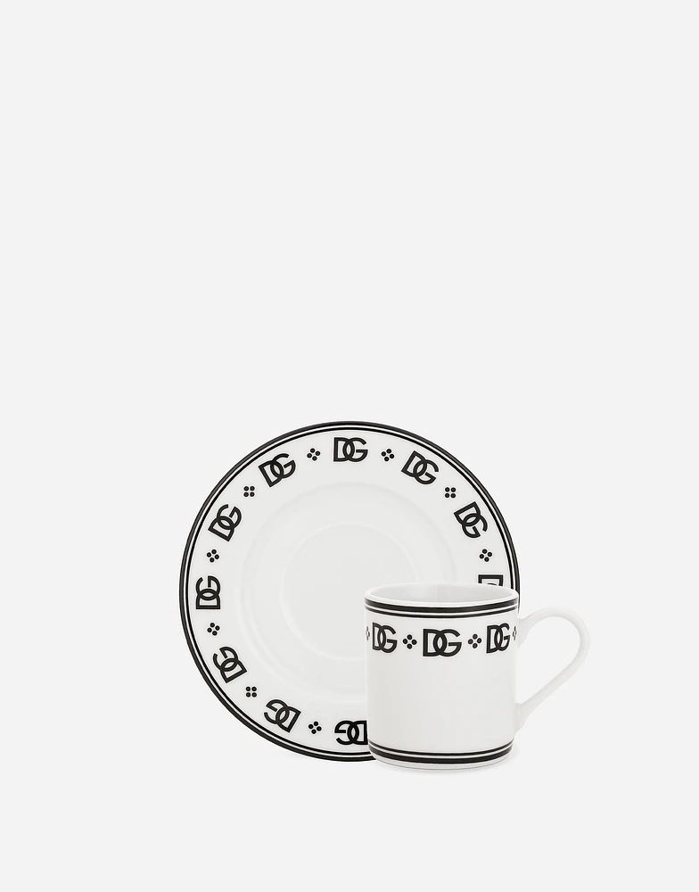 Set 2 Porcelain Espresso Cups with Saucers