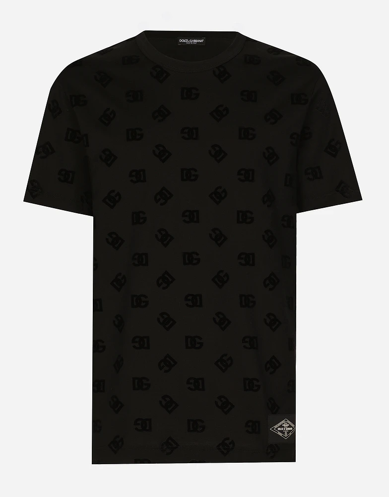 Cotton T-shirt with all-over flocked DG print
